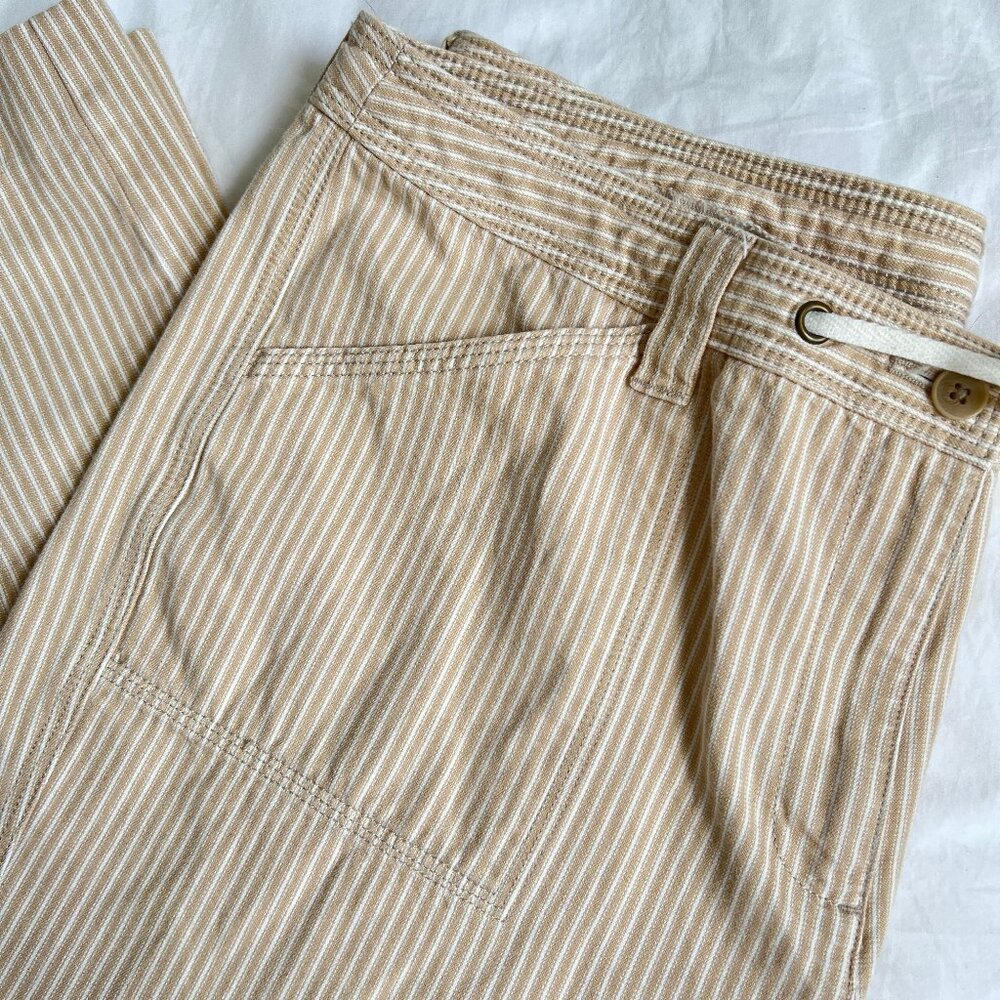 Anne Klein Sports Pants Cropped Size 14 Beige Striped Casual 100% Cotton - Picture 4 of 6